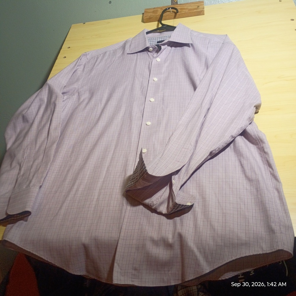 Jos. A. Bank Reserve Dress Shirt Men M Purple Traditional Fit Egyptian Cotton